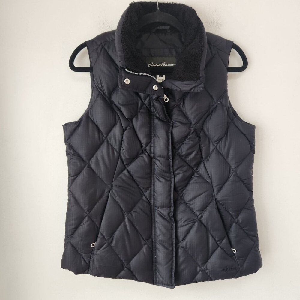 Eddie Bauer Quilted Black Goose Down Puffer Vest 650g Hiking Outdoors M